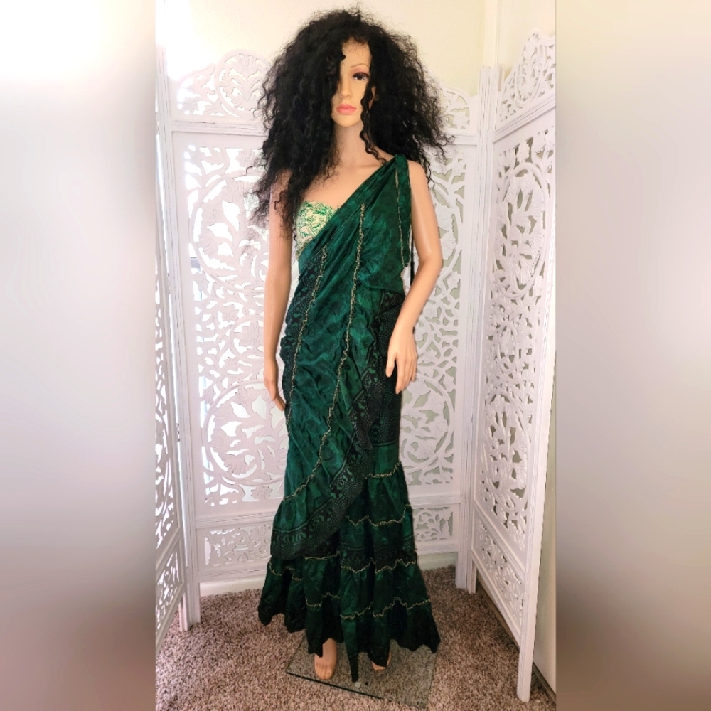 Exotic Boho Silk Hunter Green Reversible Wrap Maxi Skirt - Picture 11 of 11